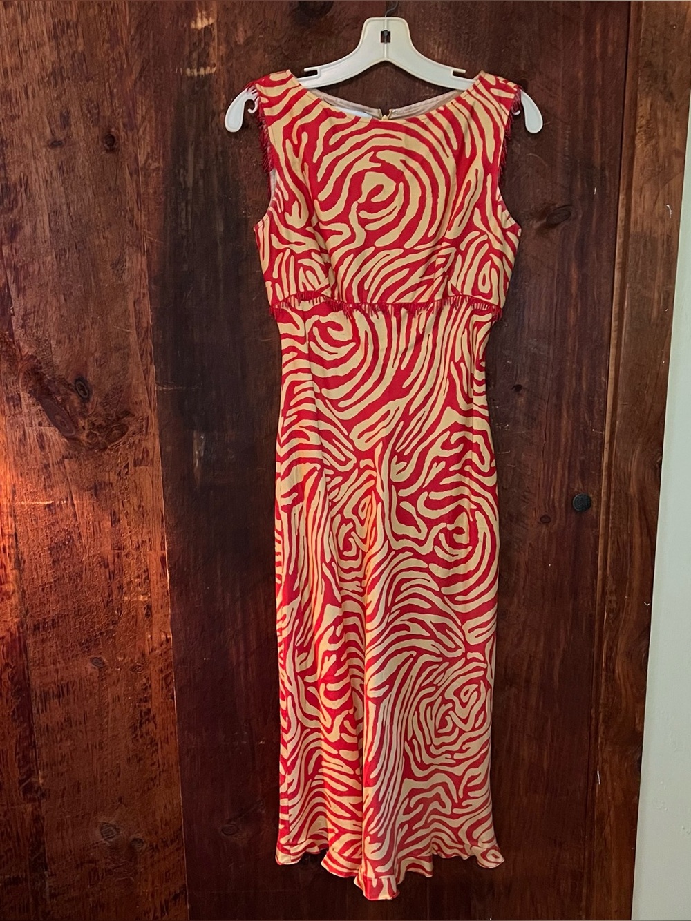 Red and Cream Silk Printed Maxi Dress - Sleeveless Elegant Day-to-Evening Style